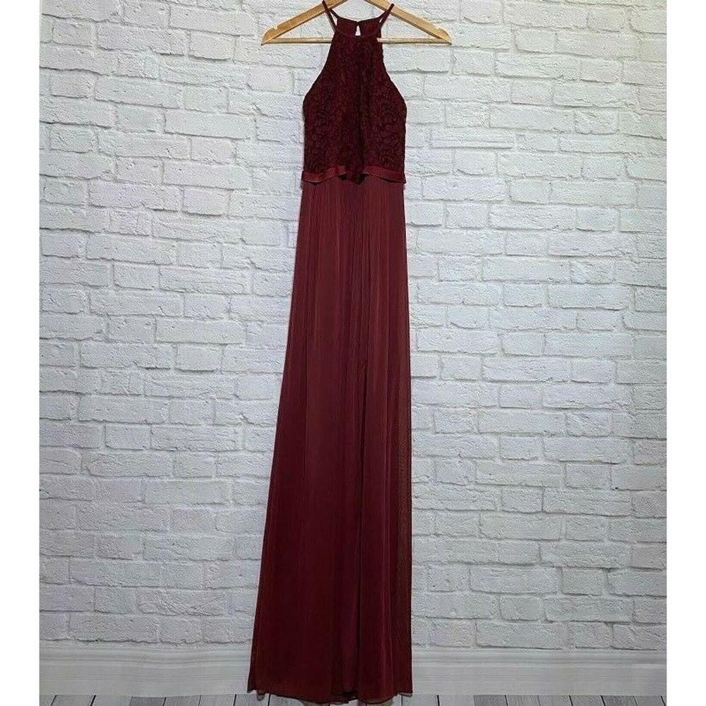 David's Bridal Lace Halter Bridesmaid Dress Wine